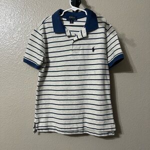 Polo by Ralph Lauren boys (8) blue and grey Striped Polo. GUC